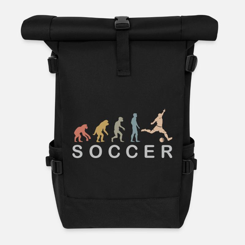 Fußball Evolution retro Farben Fußballer Symbol - Rolltop Rucksack - Schwarz