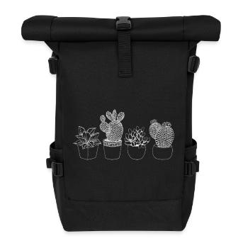 Minimalist Cactus Illustration - Roll Top Backpack - black - Front