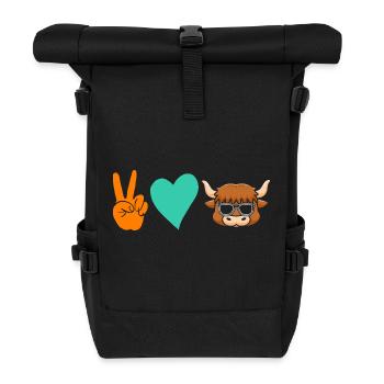 Büffel Rind Ochsen - Rolltop Rucksack - Schwarz - Vorne