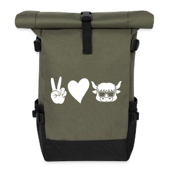 Büffel Rind Ochsen - Rolltop Rucksack - Olive/Schwarz - Vorne