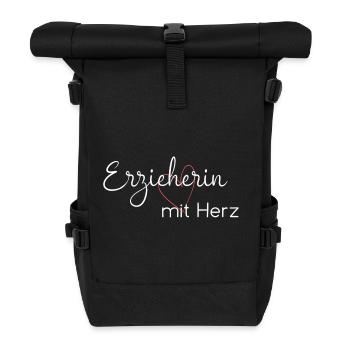 Rolltop Rucksack / Erzieherin mit Herz Rucksack - Rolltop Rucksack - Schwarz - Vorne