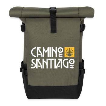 Camino de Santiago | Way of St. James | Art Deco Typo - Roll Top Backpack - olive/black - Front
