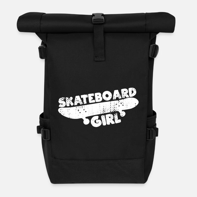 Skateboard Mädchen - Rolltop Rucksack - Schwarz