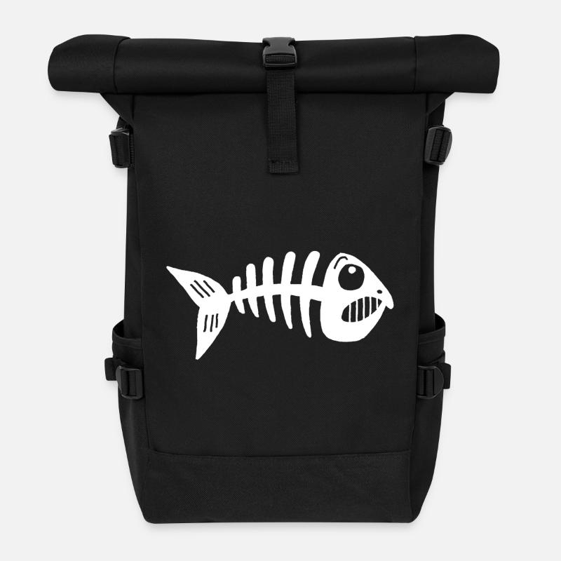 Fisch-Skelett - Rolltop Rucksack - Schwarz