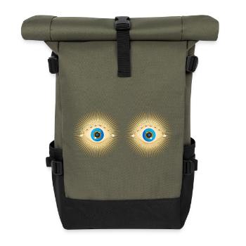 Goldene Augen mit strahlend blauen Pupillen - Rolltop Rucksack - Olive/Schwarz - Vorne