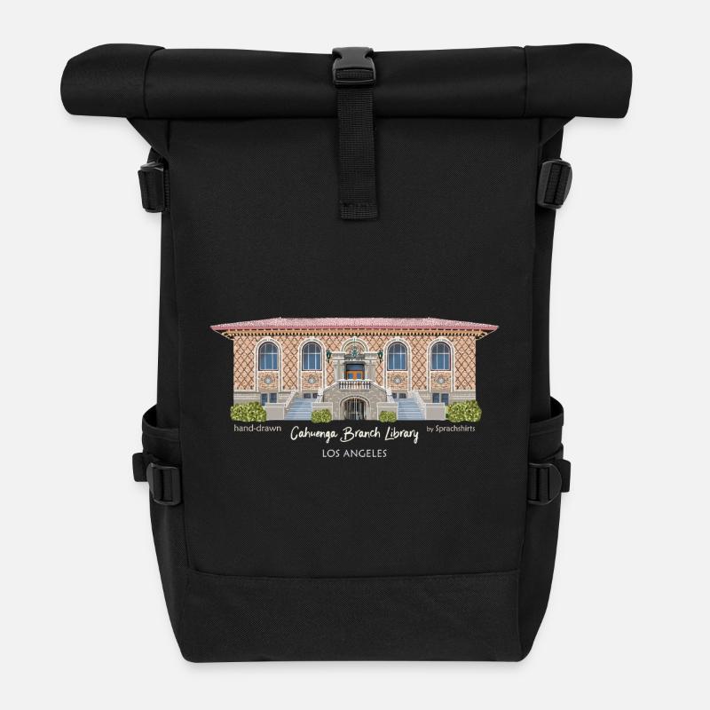 Los Angeles, Handzeichnung Cahuenga Library, - Rolltop Rucksack - Schwarz