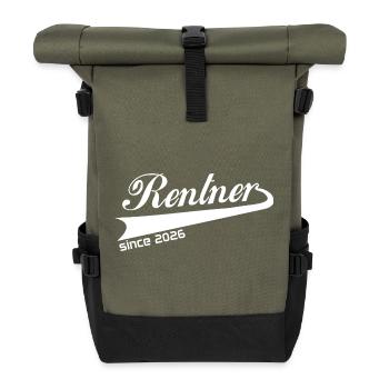 Rentner 2026 Ruhestand Rentner T-Shirt, Beanie - Rolltop Rucksack - Olive/Schwarz - Vorne