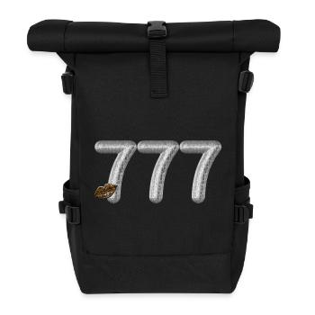 777 Angel Number Silberglitzer mit Leopardenlippen - Rolltop Rucksack - Schwarz - Vorne