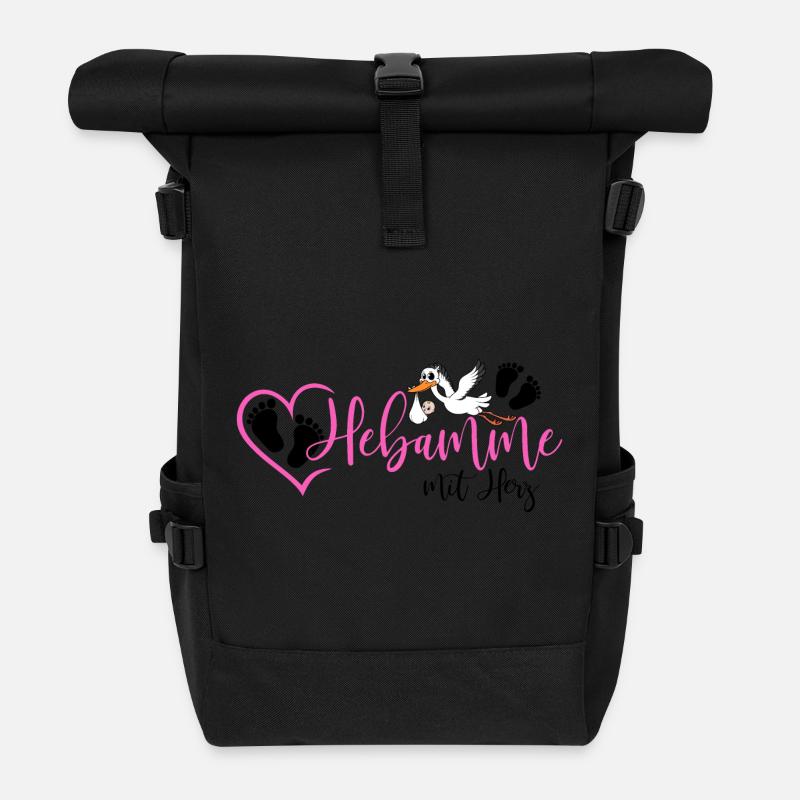 Hebamme mit Herz  - Rolltop Rucksack - Schwarz