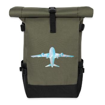 Passagierflugzeug mit Wolkenmuster - Rolltop Rucksack - Olive/Schwarz - Vorne