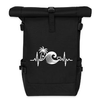 Heartbeat with palm trees and wave - Roll Top Backpack - black - Front