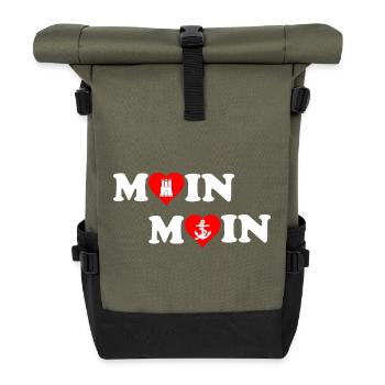 Moin Moin Herz für Hamburg - Rolltop Rucksack - Olive/Schwarz - Vorne