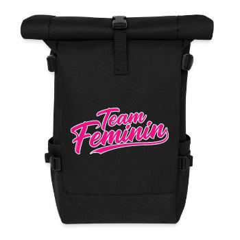 Team Feminin – Pink Girl Power Statement Design - Roll Top Backpack - black - Front