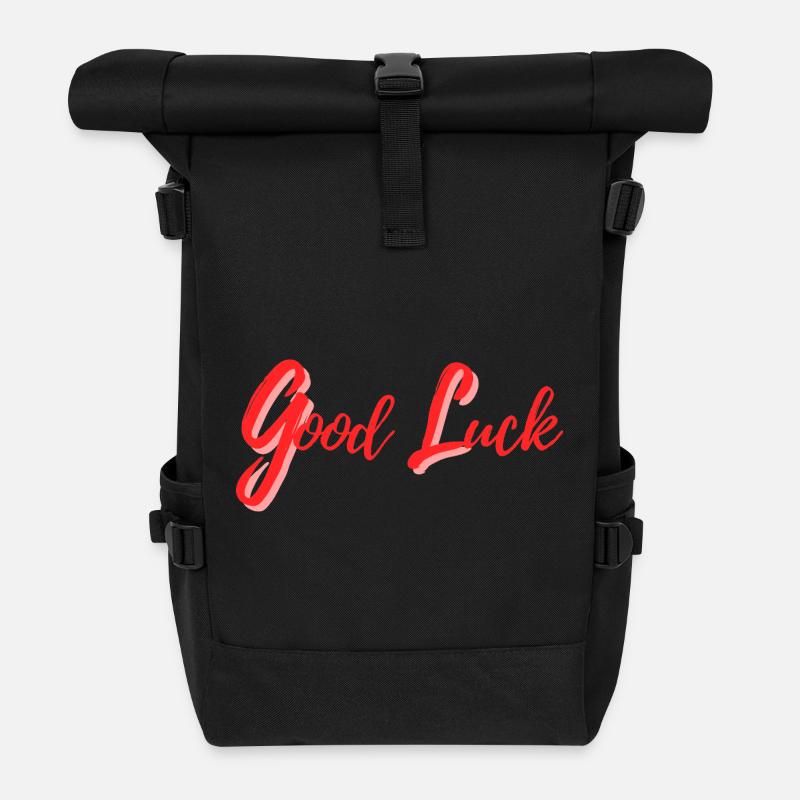 Good Luck Design in Calligraphic Style - Roll Top Backpack - black
