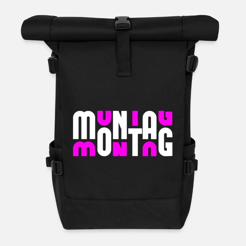 Monday White/Pink - Roll Top Backpack - black