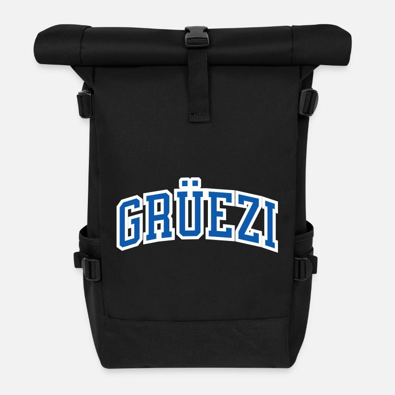 Grüezi in blau mit weissem Rand, Schweiz hallo - Rolltop Rucksack - Schwarz