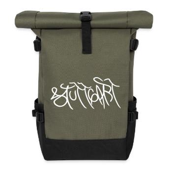 Stuttgart Graffiti Schrift - Rolltop Rucksack - Olive/Schwarz - Vorne