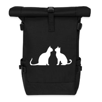 Weiße Katze 2 Katzen Silhouetten Geschenk  - Rolltop Rucksack - Schwarz - Vorne