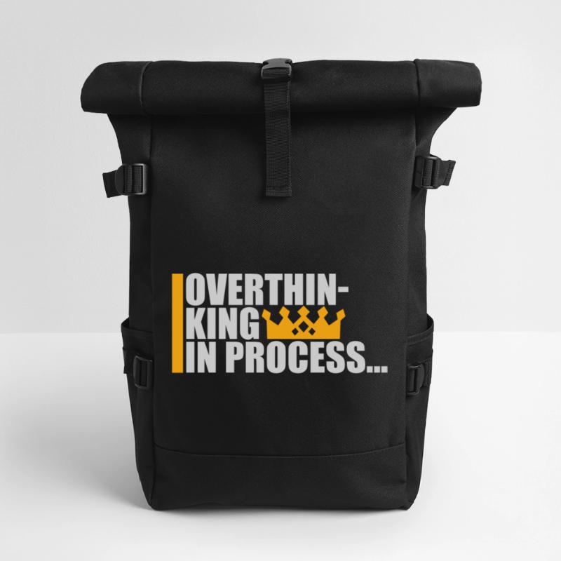 Overthinking In Process Funny Brooding Saying Logo Roll Top Backpack