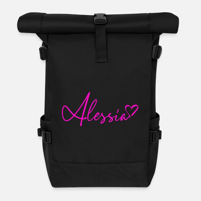 Alessia Signature Neon Pink - Roll Top Backpack - black