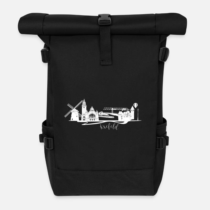 Krefeld Skyline mit Windmühle - Rolltop Rucksack - Schwarz