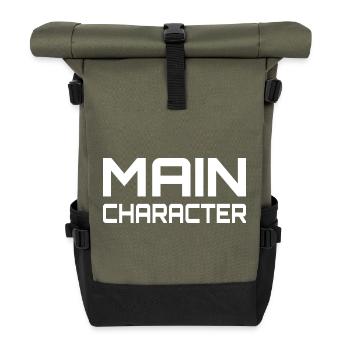 Main Character Gaming Spruch - Rolltop Rucksack - Olive/Schwarz - Vorne