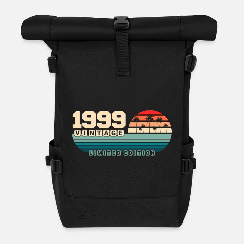 26th Birthday 1999 Vintage 1999 Retro Sunset - Roll Top Backpack - black
