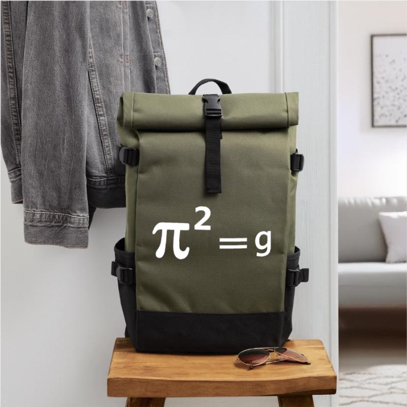 Funny Math Joke Pun - Pi Joke pi squared = g Maths Roll Top Backpack
