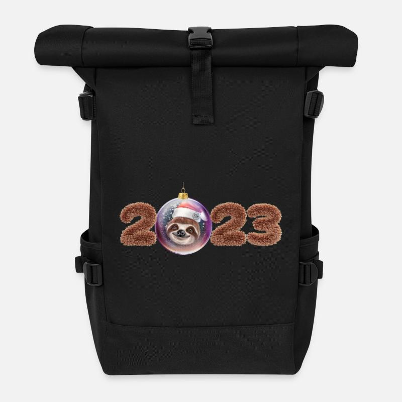 2023 Christmas ball cute sloth - Roll Top Backpack - black
