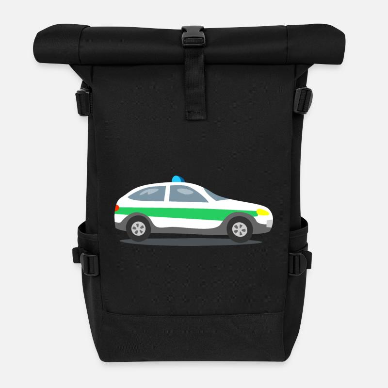 Polizeiauto mit Blaulicht - Rolltop Rucksack - Schwarz