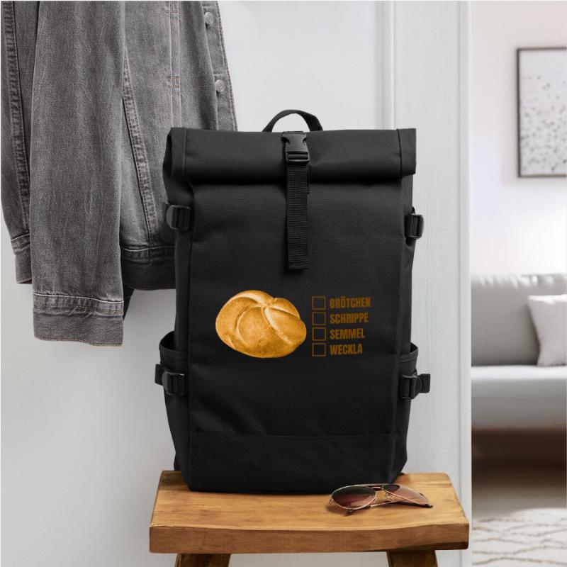 Brötchen oder Semmel? – Lustiges Dialekt-Design Rolltop Rucksack