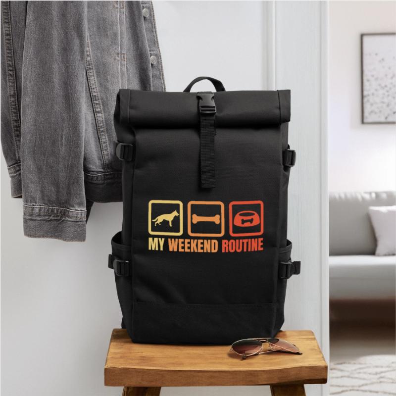 Schäferhund Wochenendroutine Rolltop Rucksack
