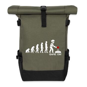Game On Evolution: Gaming Button Gamer Nerd - Rolltop Rucksack - Olive/Schwarz - Vorne