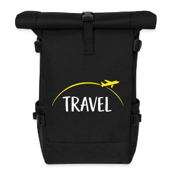 Travel Typo mit Flugzeugkreis - Rolltop Rucksack - Schwarz - Vorne