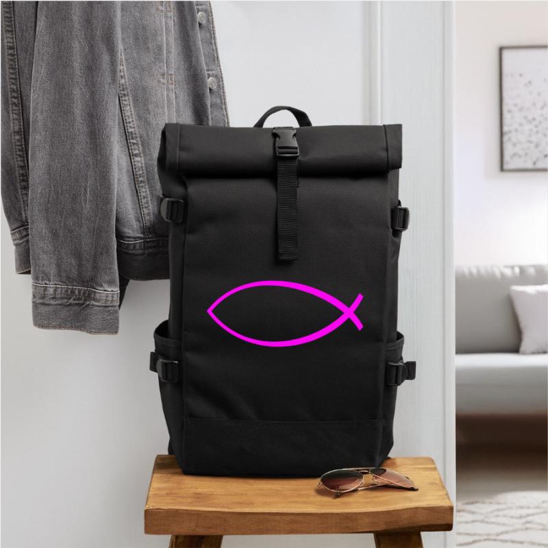 Ichtus fish solid pink Roll Top Backpack
