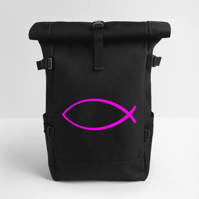 Ichtus fish solid pink Roll Top Backpack