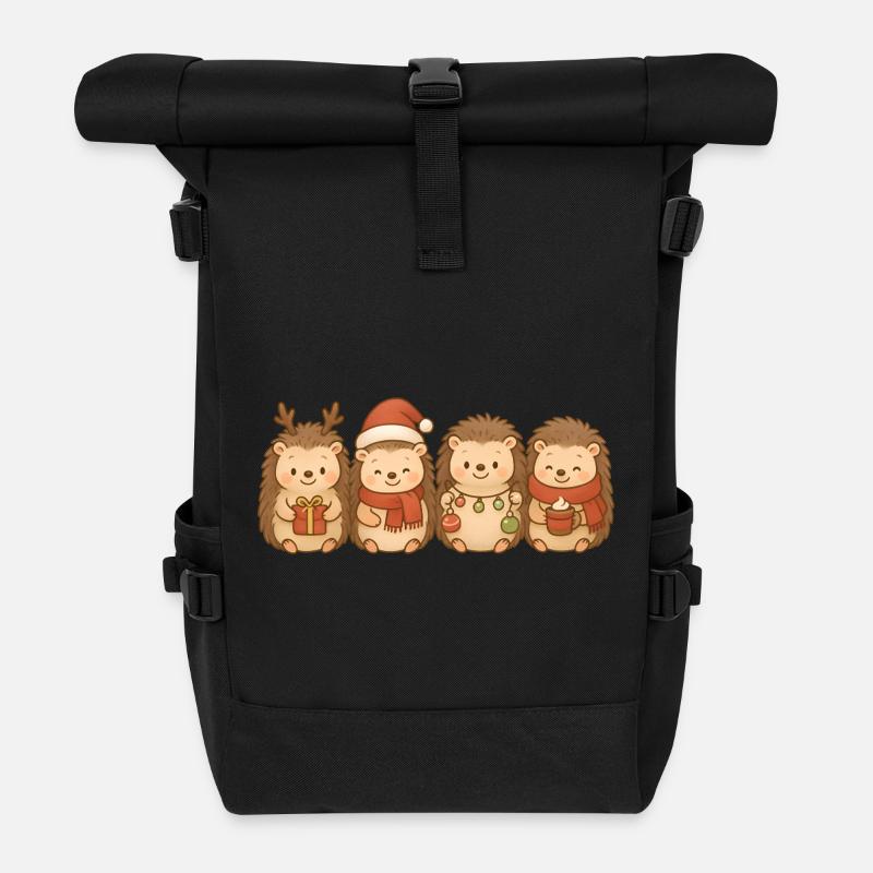Igel Kinder Jungen Mädchen Weihnachtsigel - Rolltop Rucksack - Schwarz