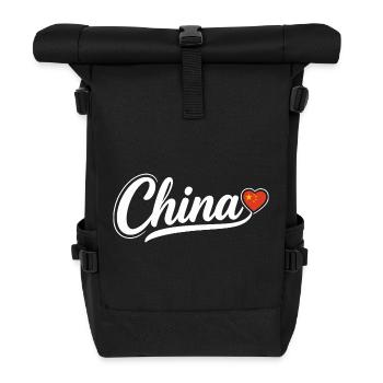 China Script with Flag Heart Fan Patriotic - Roll Top Backpack - black - Front