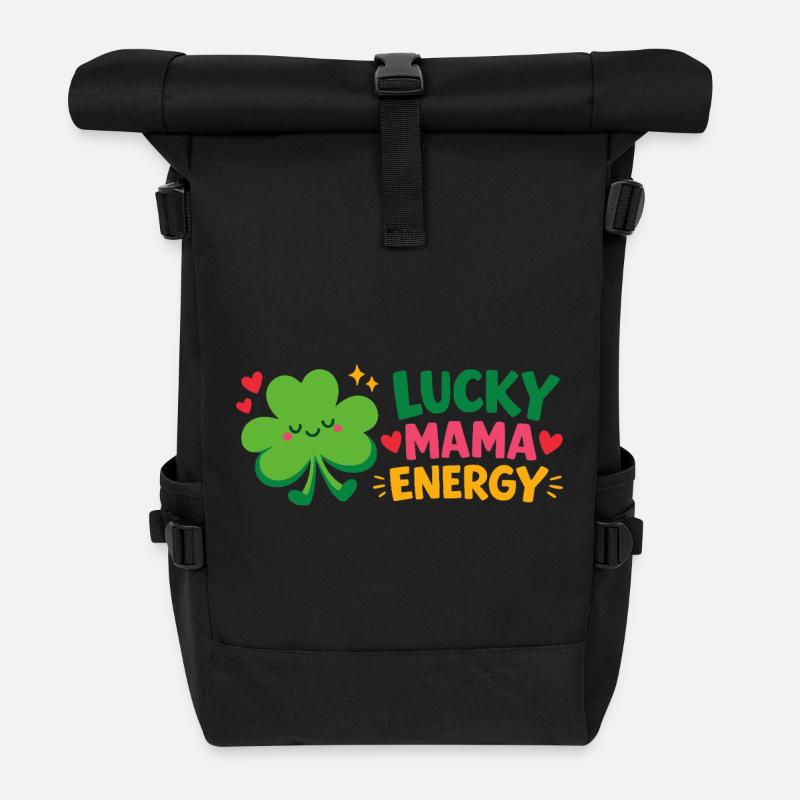 Lucky Mama Energie - Rolltop Rucksack - Schwarz