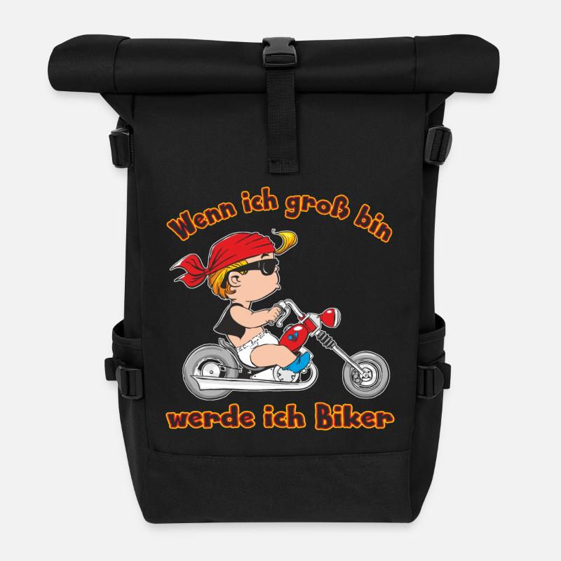 CD - wenn ich groß bin werde ich Biker - Motorrad - Rolltop Rucksack - Schwarz