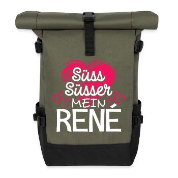 RENÉ - süss - Rolltop Rucksack - Olive/Schwarz - Vorne