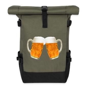 Two glasses full of beer and foam - Roll Top Backpack - olive/black - Front