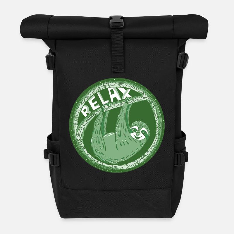 RELAX -- hellgrünes Faultier - Rolltop Rucksack - Schwarz