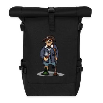 Pirat mit Holzbein Augenklappe Geschenkidee - Rolltop Rucksack - Schwarz - Vorne