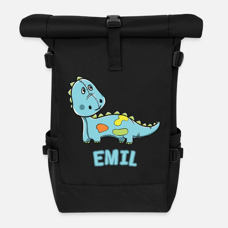 Dinosaurier lustig Kind Emil Geschenk Geburtstag - Rolltop Rucksack - Schwarz