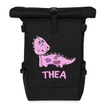 Dinosaur Funny Kid Thea Gift Birthday K - Roll Top Backpack - black - Front