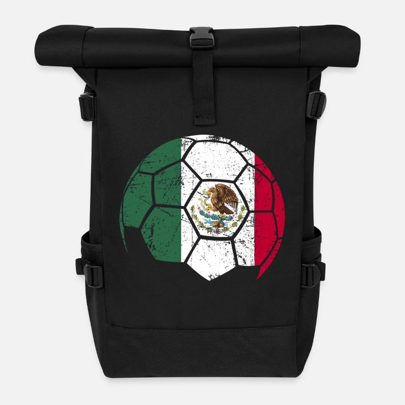 Mexico Soccer Ball Football - Roll Top Backpack - black