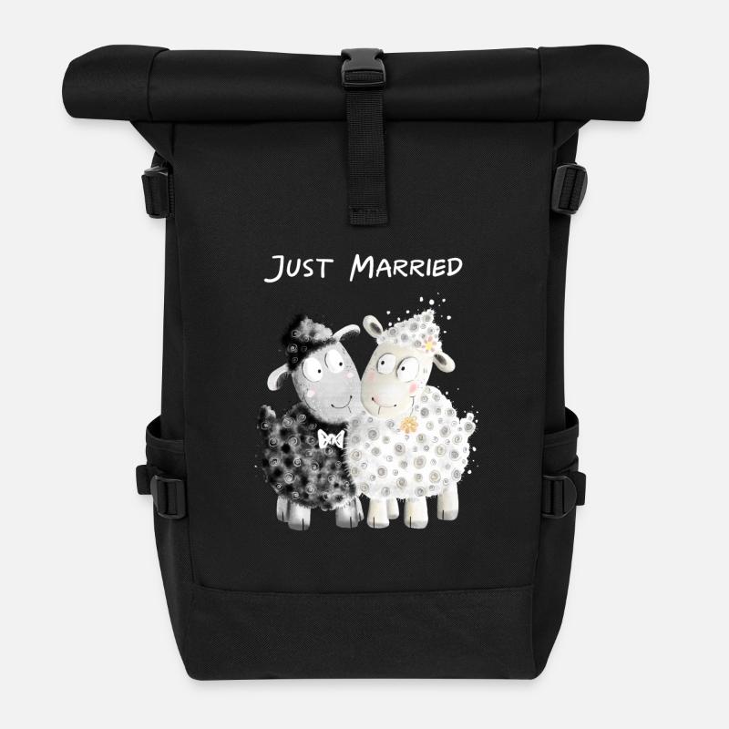 Just Married Schafe Brautpaar I Hochzeit Geschenk - Rolltop Rucksack - Schwarz