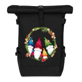 little elf family in a Christmas frame - Roll Top Backpack - black - Front