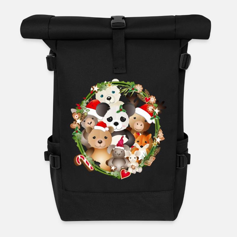 niedliche Tiere feiern gemeinsam Weihnachten - Rolltop Rucksack - Schwarz